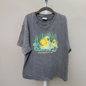 Zara Gray Kids T-Shirt with Yellow Duck Print size 8-9